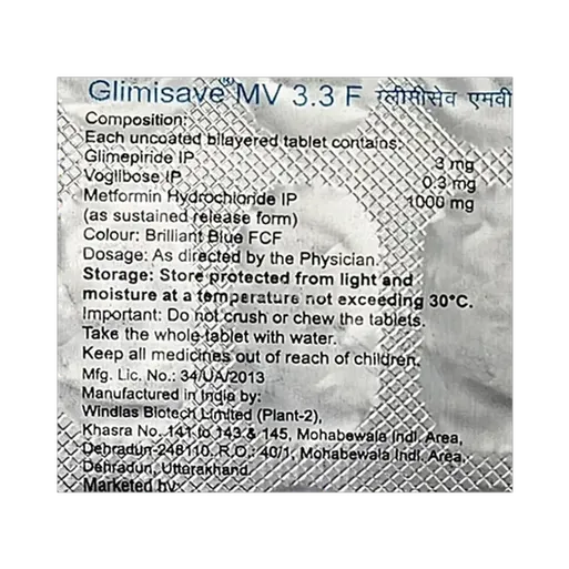 glimisave mv 3.3mg f tablet 15's